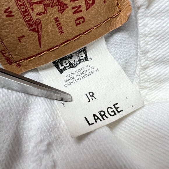 Y2K Levi's Trucker Jean Jacket Women's Junior's Large White Distressed Denim - Picture 11 of 16